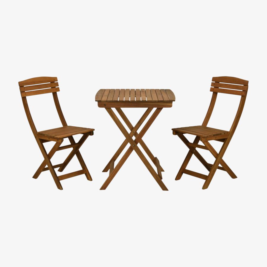 Set de jardín plegable de mesa y 2 sillas de madera de acacia Bistro