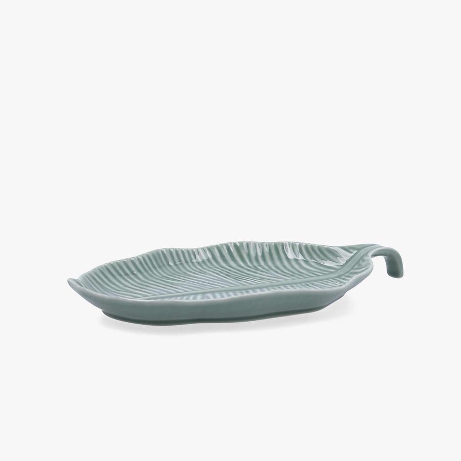 Bandeja con forma de hoja de porcelana verde Bosco 23x10cm