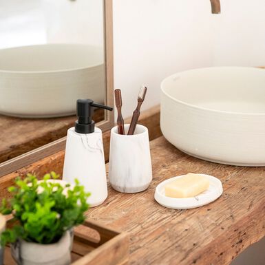 Dispensador de jabón de baño efecto mármol Fem Ø8x19cm