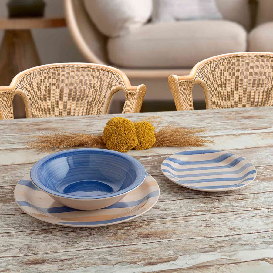 Vajilla de 18 piezas cer&aacute;mica azul y beige Aegea