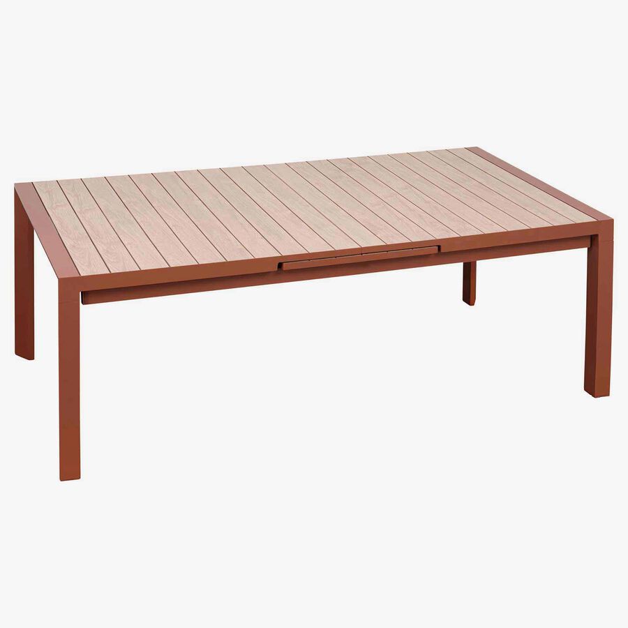 Mesa de comedor de jard&iacute;n extensible de aluminio caoba Evora 214x110x77cm