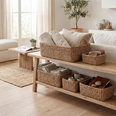 Set de 5 cestas rectangulares de hierba marina natural Altea