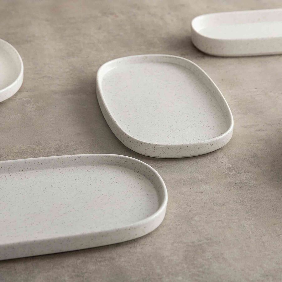 Bandeja moteada de cer&aacute;mica blanca Orizon &Oslash;22cm