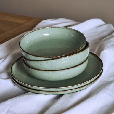 Vajilla de 12 piezas de porcelana verde Olite