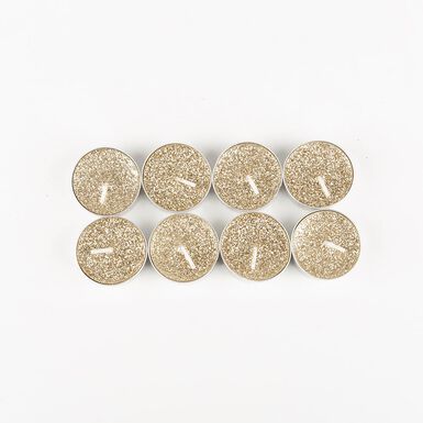 Set de 8 velas tealight doradas con purpurina