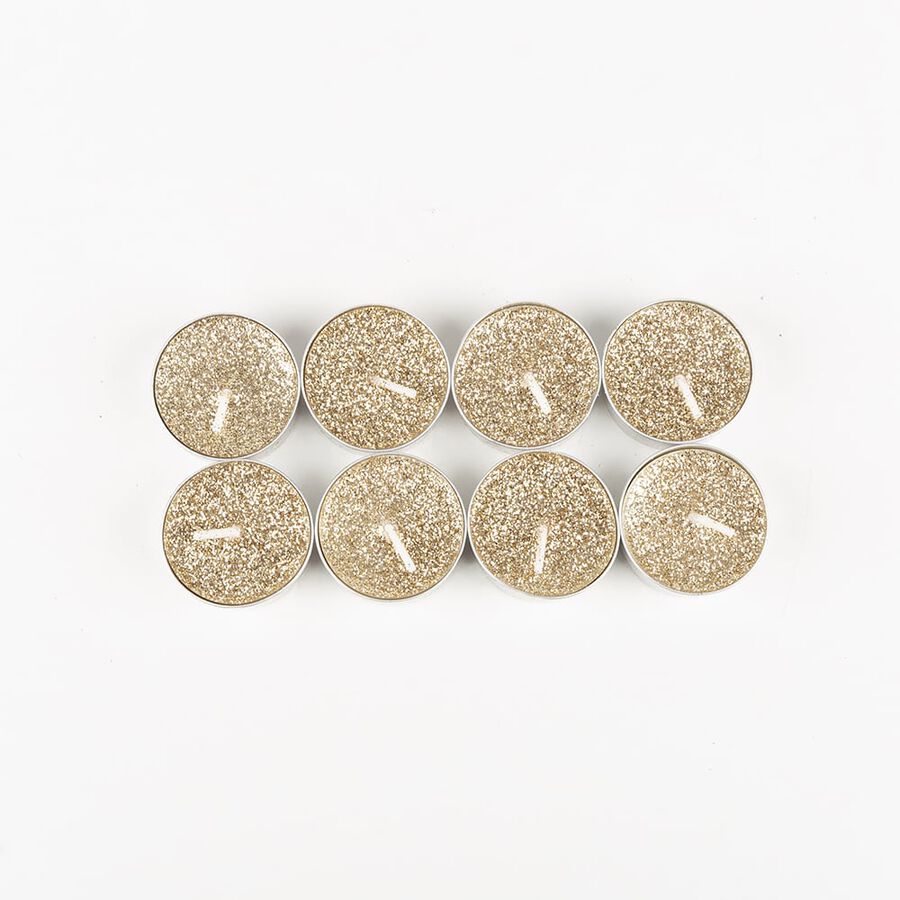Set de 8 velas tealight doradas con purpurina