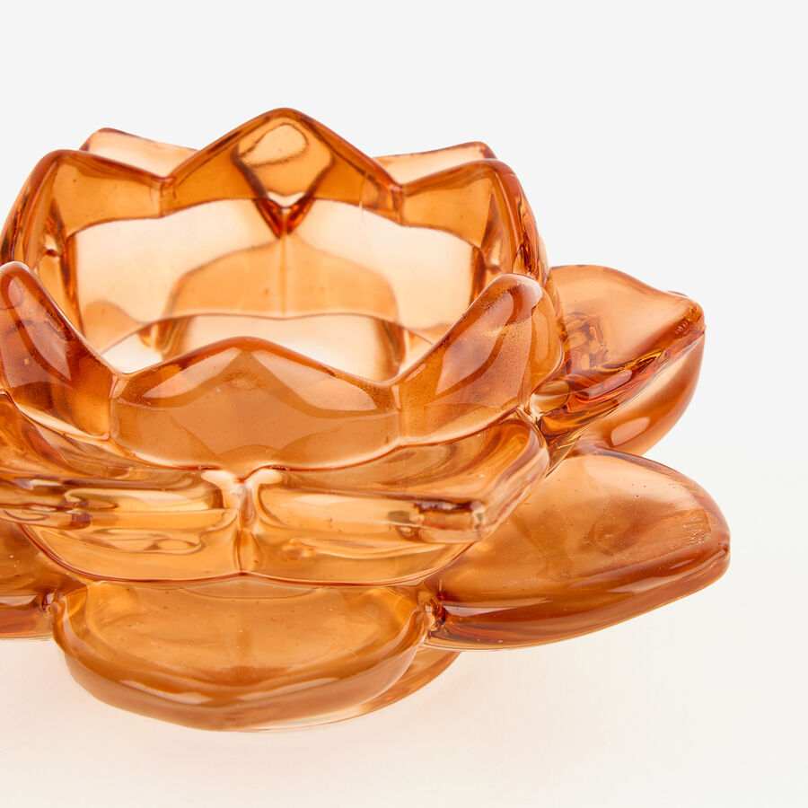 Portavelas de cristal flor &aacute;mbar &Oslash;12x5cm