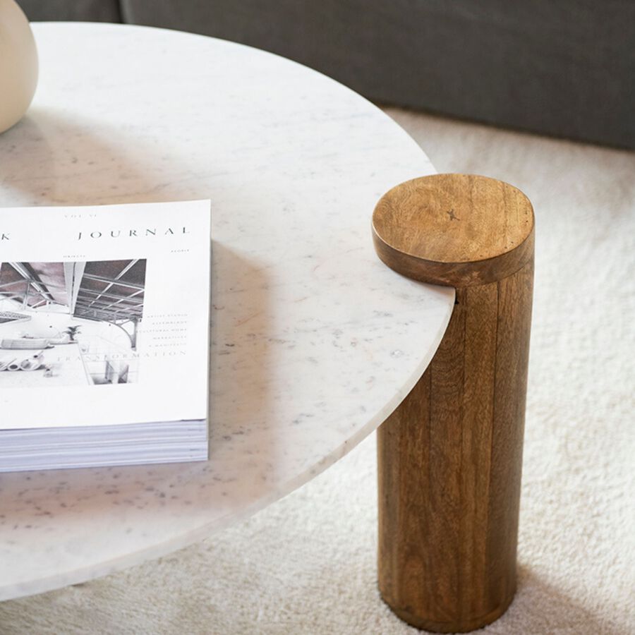 Mesa de centro de mármol y madera Houston Ø90x45 Clau&Chloe