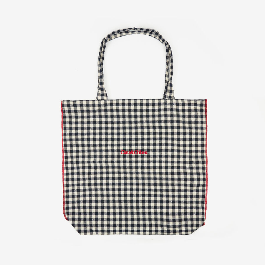 Bolso de algod&oacute;n de cuadros vichy azul Noa 46x44x10cm Clau&Chloe