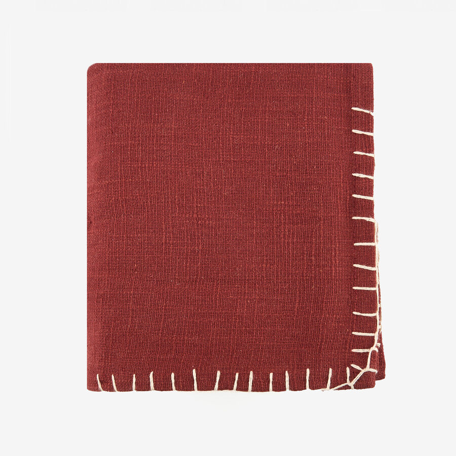 Mantel de algodón vino pespunte crudo Arosa 140x250cm