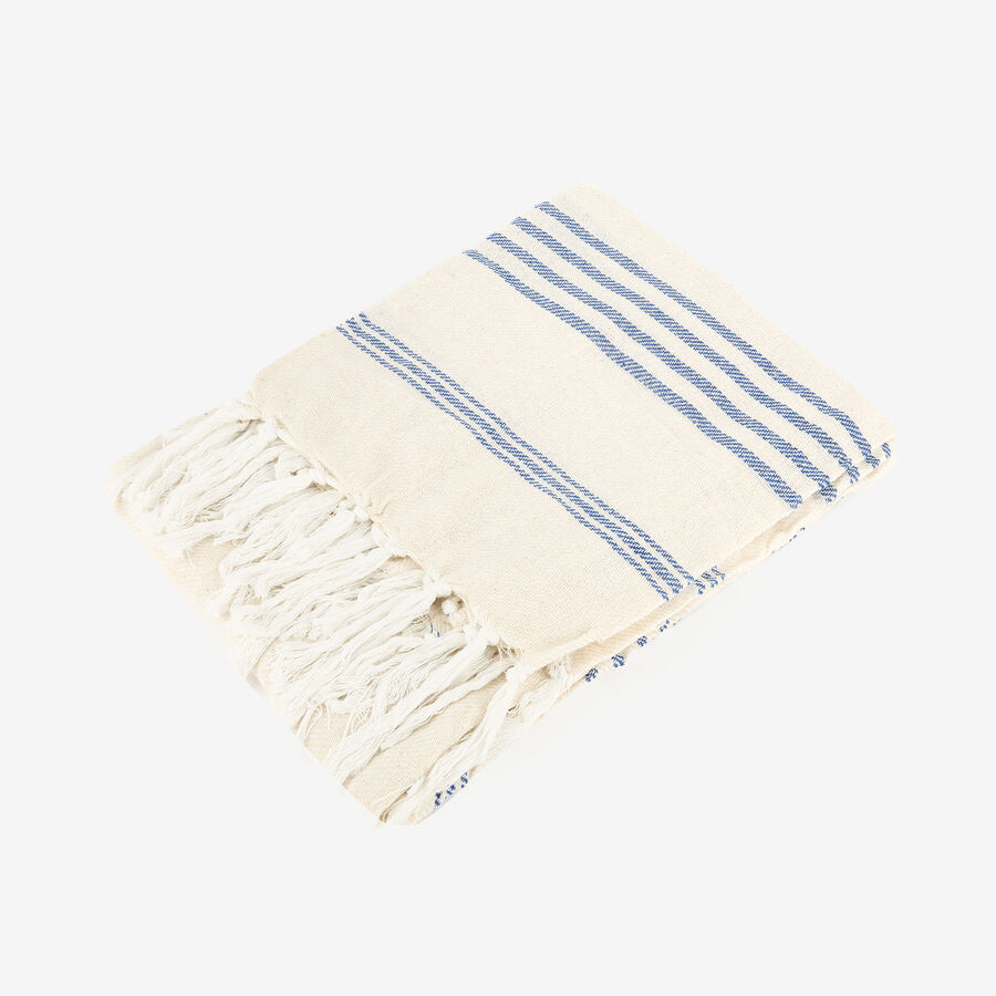 Pareo de algod&oacute;n con flecos rayas azules Cervia 85x170cm