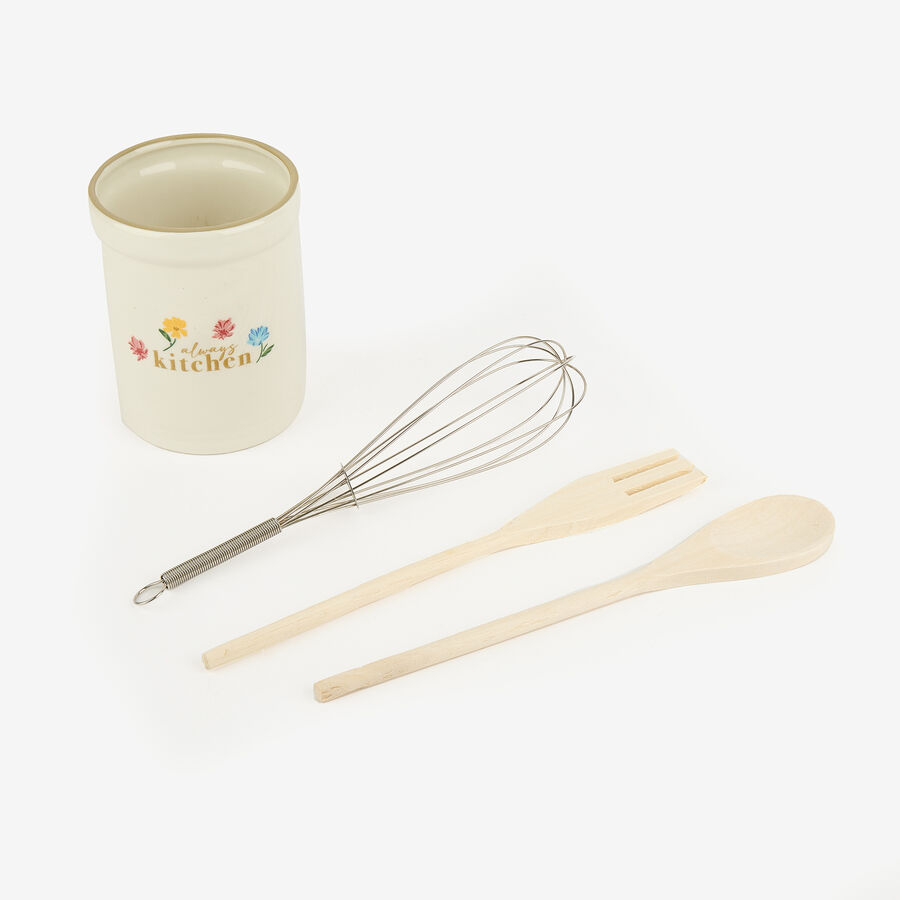 Set de utensilios de cocina con portautensilios de cerámica Flores Ø10x13cm