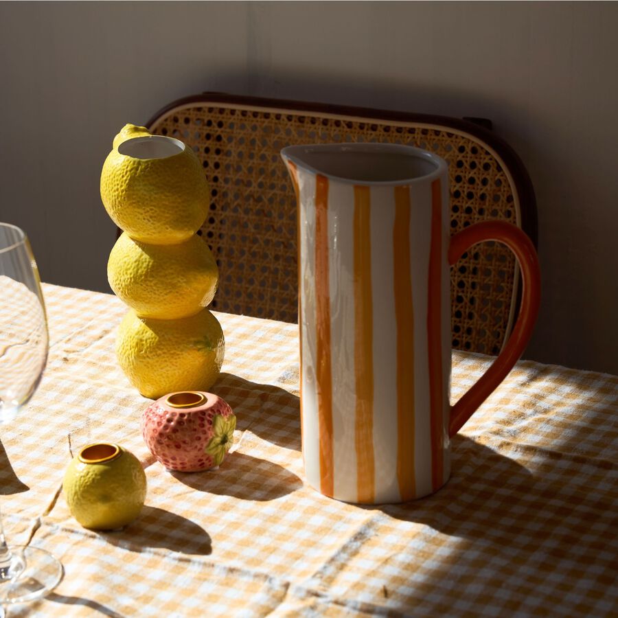 Jarra de cerámica con rayas amarillas 10x17x23cm