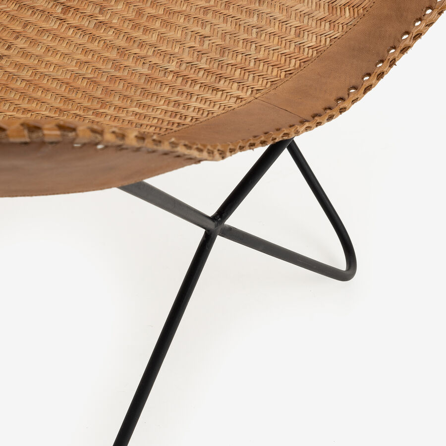 Silla mariposa de cuero y ratán marrón Katy 72x78x92cm