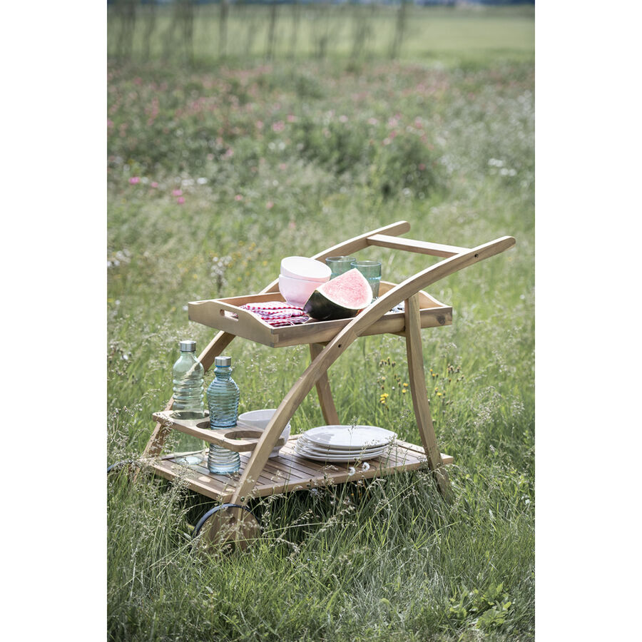 Camarera con ruedas de madera acacia Mykonos 105x56x78 cm