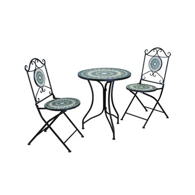 Set de jard&iacute;n de mesa y 2 sillas de metal y cer&aacute;mica Mosaico Green &Oslash;60cm