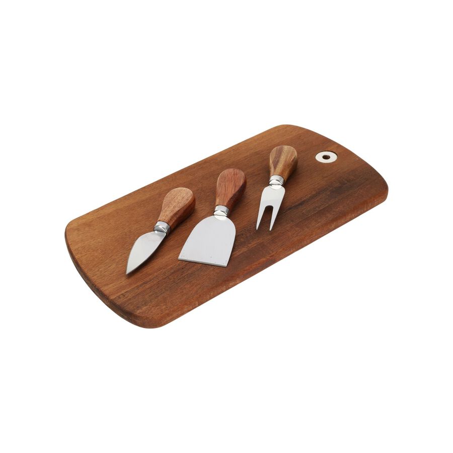 Tabla de quesos de madera de acacia con 3 utensilios