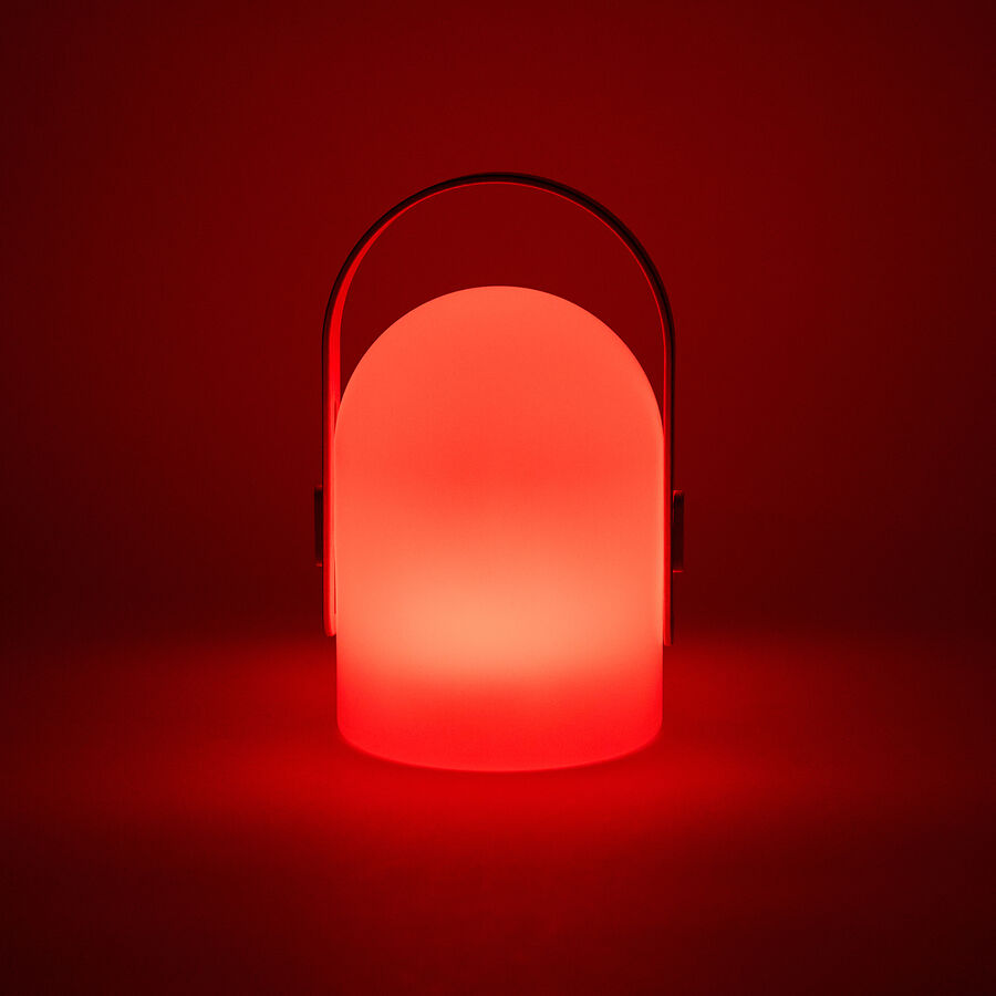 Lámpara de mesa para exterior LED con asa y USB Ø13x25cm