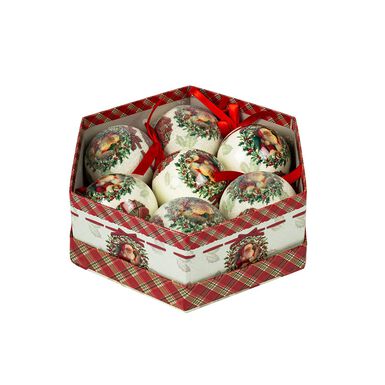 Set de 7 bolas decorativas blancas Santa Claus 8cm