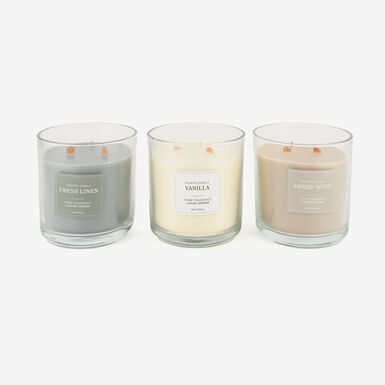 Vela aromática de tres mechas en vaso de cristal 15cm en varios modelos