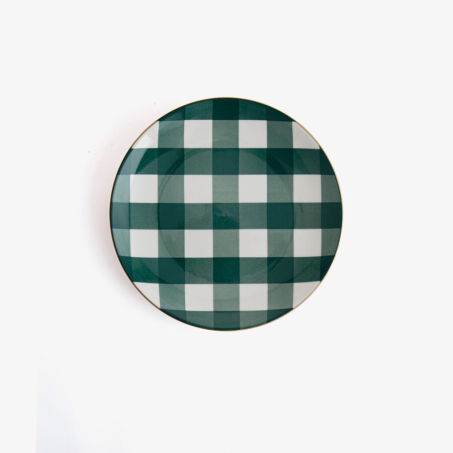 Plato de postre de vichy verde de porcelana Pradera &Oslash;19cm