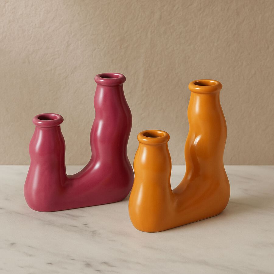 Candelabro doble de gres Ovara 15cm