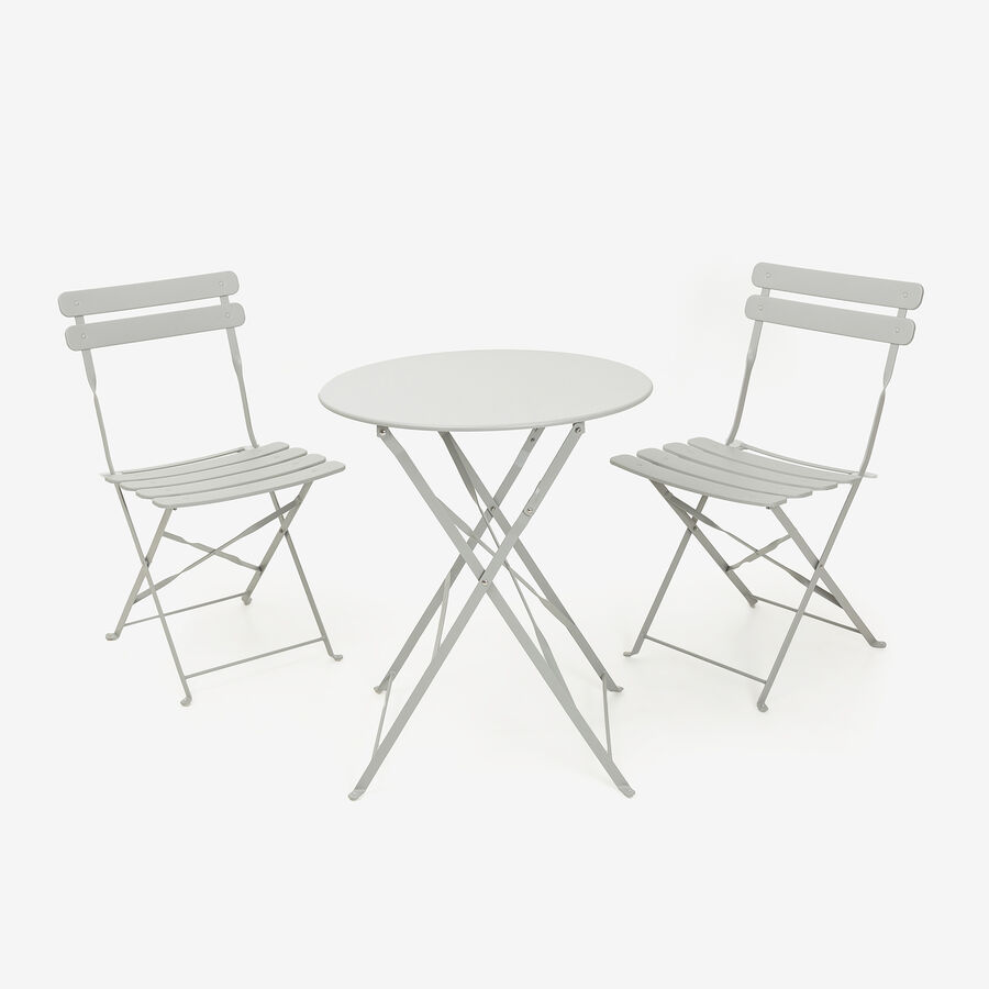 Set de jard&iacute;n plegable de mesa y 2 sillas de acero gris claro Bistro
