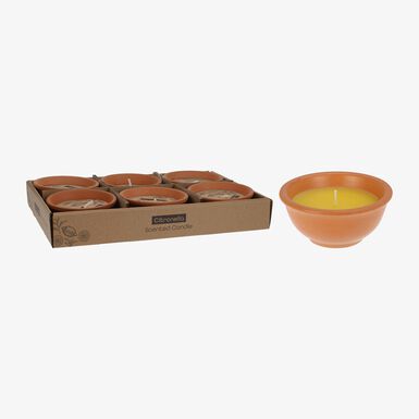 Vela de citronela amarilla de cera en maceta de terracota 11x5cm