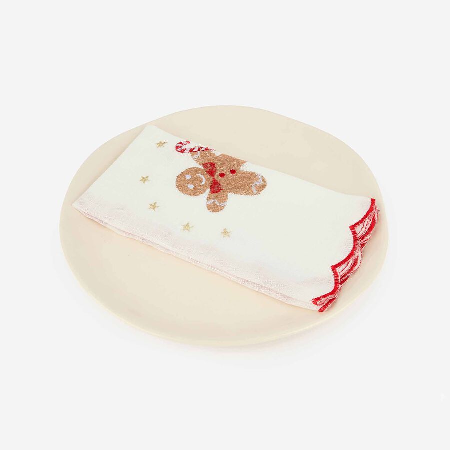 Servilleta blanca bordada Galleta Jengibre 45x45cm