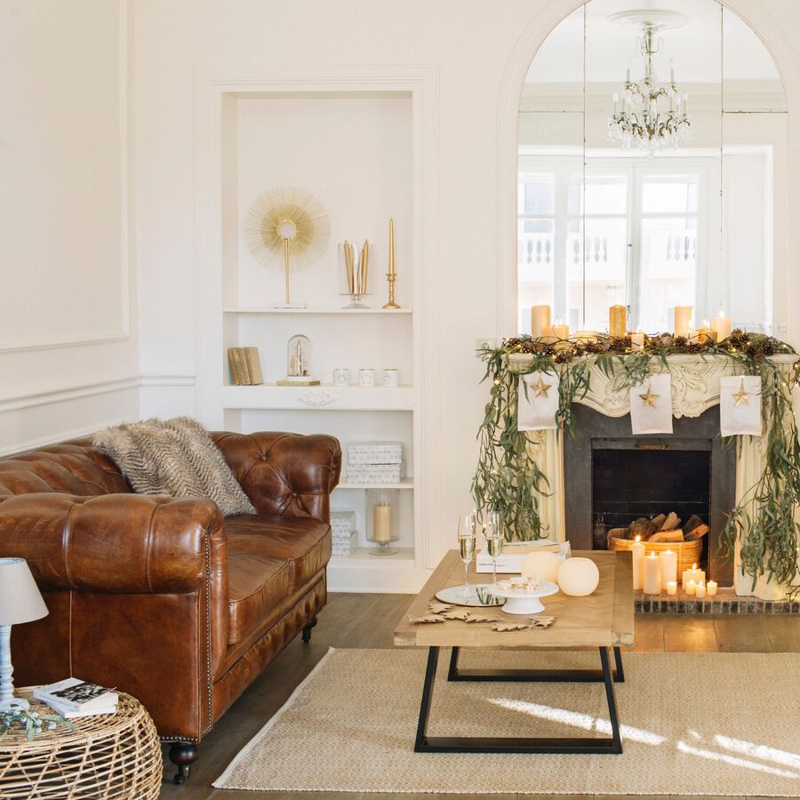 Sofa de 3 plazas de piel marrón Chester 190x77x80cm