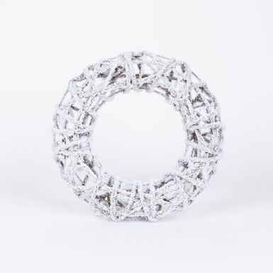 Corona decorativa nevada de ca&ntilde;a con luz LED &Oslash;30cm