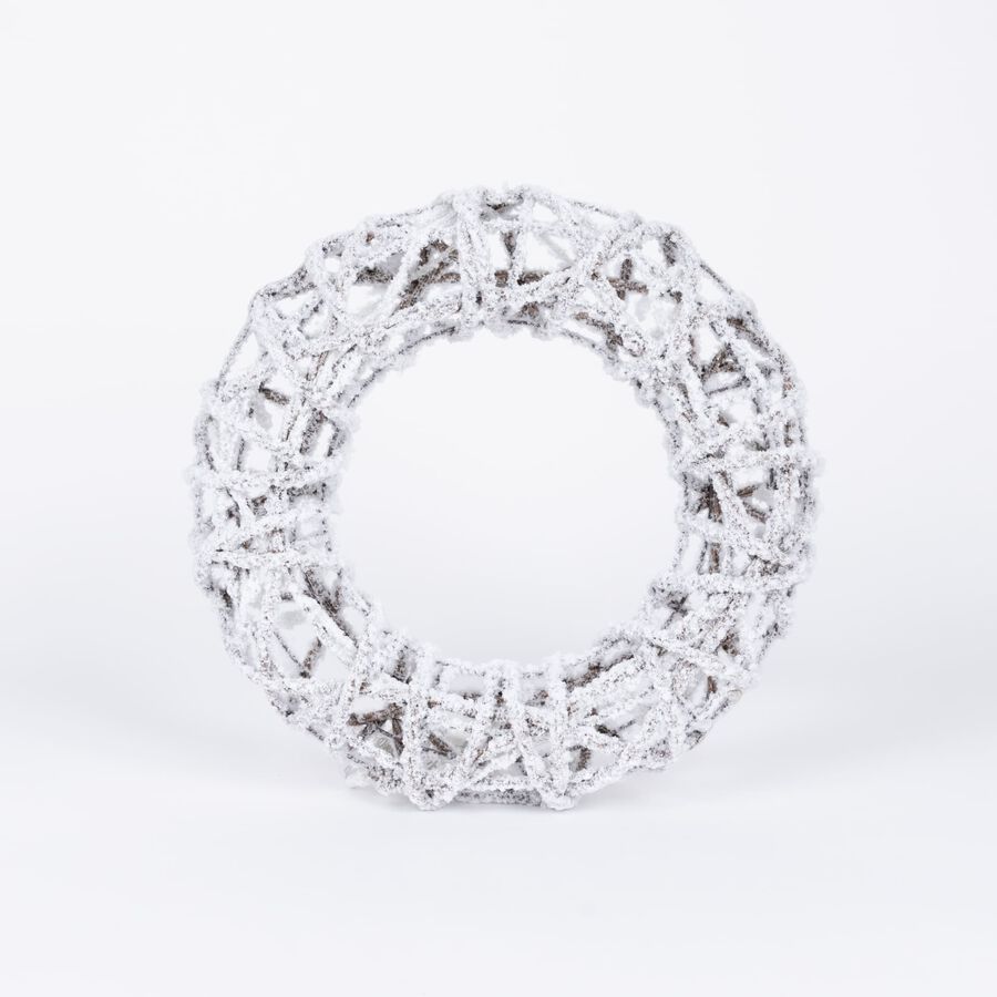 Corona decorativa nevada de ca&ntilde;a con luz LED &Oslash;30cm