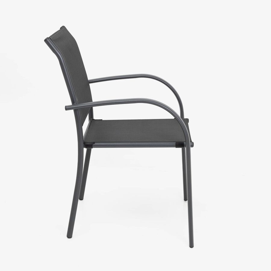 Silla de jard&iacute;n apilable con reposabrazos de aluminio y textilene gris 66x56x88cm