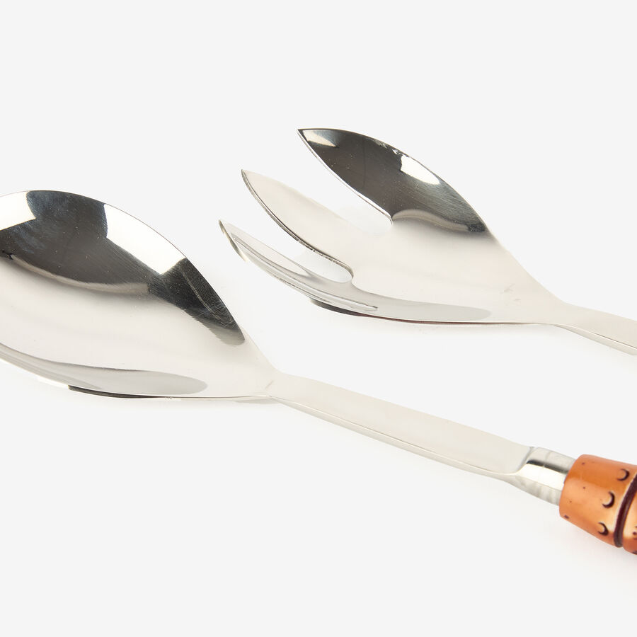 Set de 2 cubiertos para ensalada de acero inoxidable con mango de resina