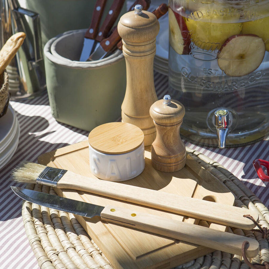 Bote para sal en escamas bambú y cerámica Ø8x5cm
