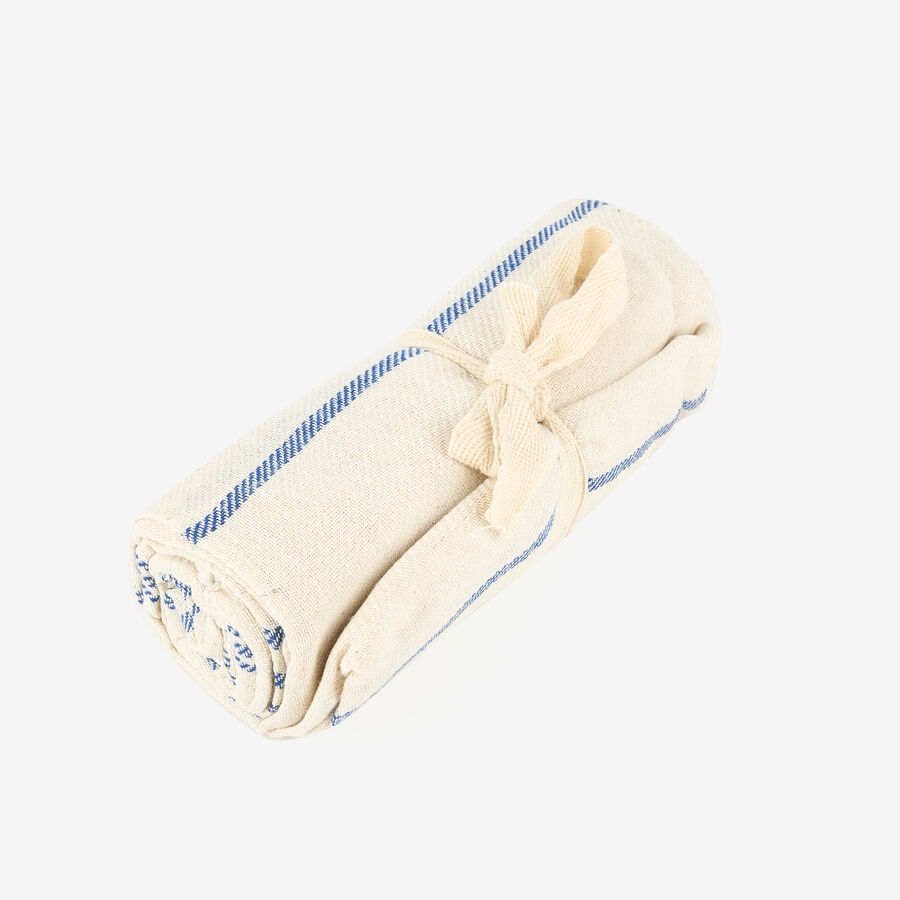 Pareo de algod&oacute;n con flecos rayas azules Cervia 85x170cm