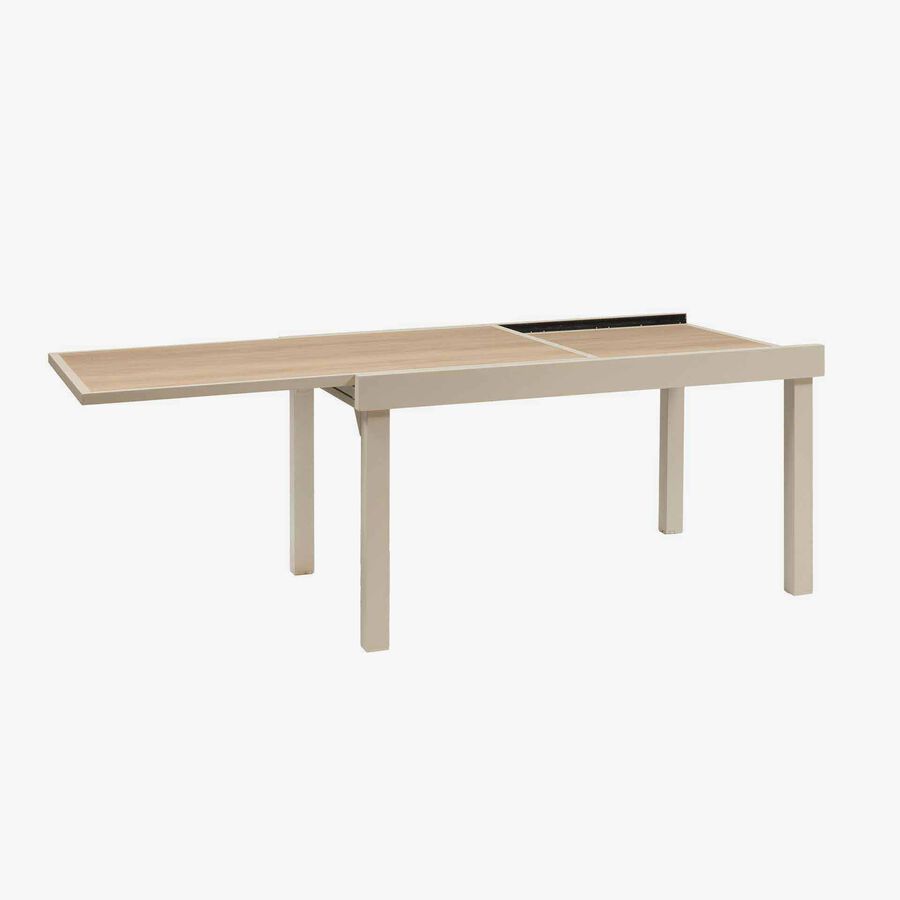 Mesa de comedor de jard&iacute;n extensible de aluminio crema y cristal impreso Piazor 135x90x76cm