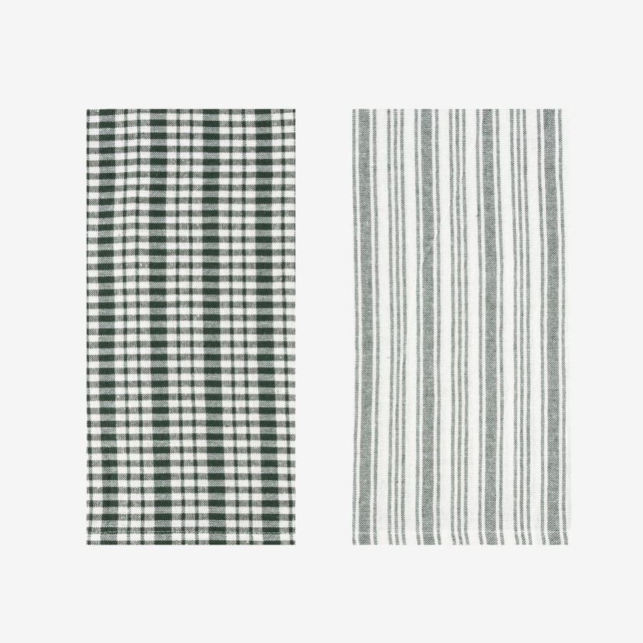 Set de 2 paños de algodón con rayas verde Midson45x65cm