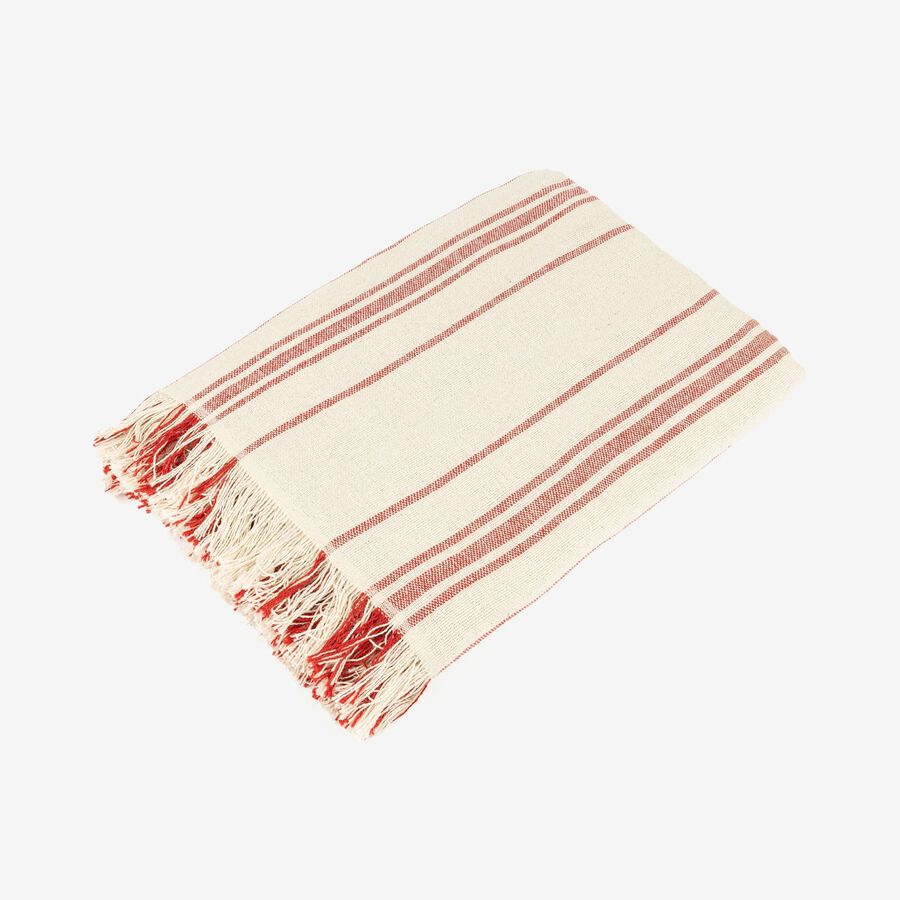 Plaid de algod&oacute;n con rayas rojas Niza 125x150cm