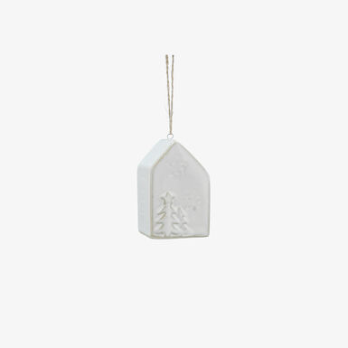 Adorno colgante de casita blanca de cer&aacute;mica 8cm