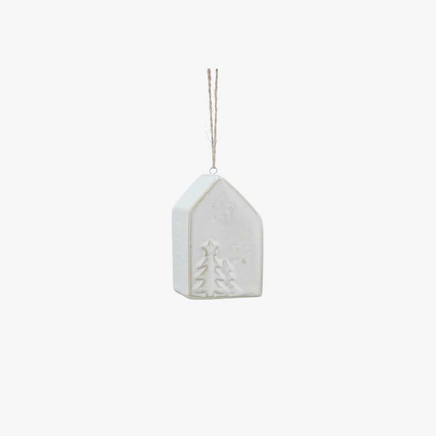 Adorno colgante de casita blanca de cer&aacute;mica 8cm