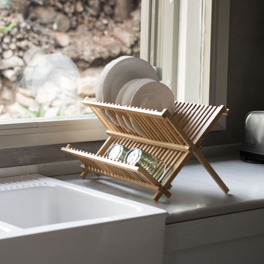 Escurreplatos plegable de bambú 42x32x26cm