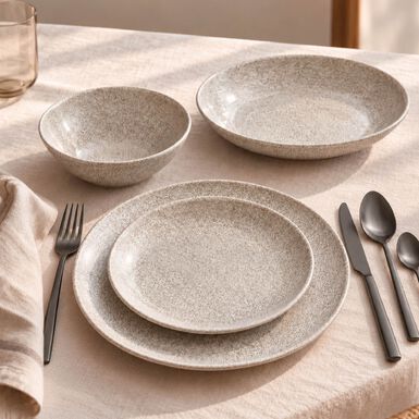 Plato llano gris efecto piedra de porcelana Travertin &Oslash;27cm
