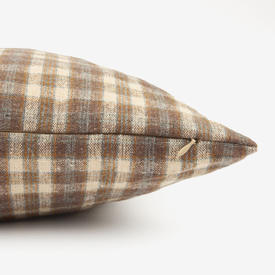 Funda de coj&iacute;n de algod&oacute;n cuadros gris 45x45cm