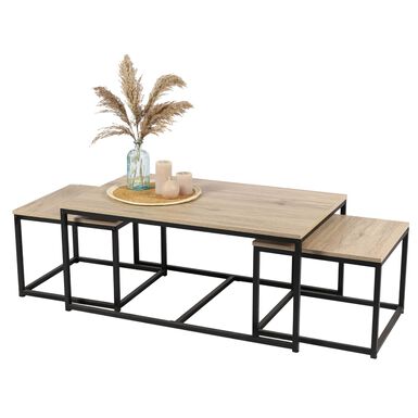 Set de 3 mesas auxiliares de aglomerado de madera MDF Madras 100x60x45cm y 2x 50x50x38cm