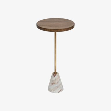 Mesa auxiliar de madera de mango y m&aacute;rmol Uria &Oslash;36x70cm