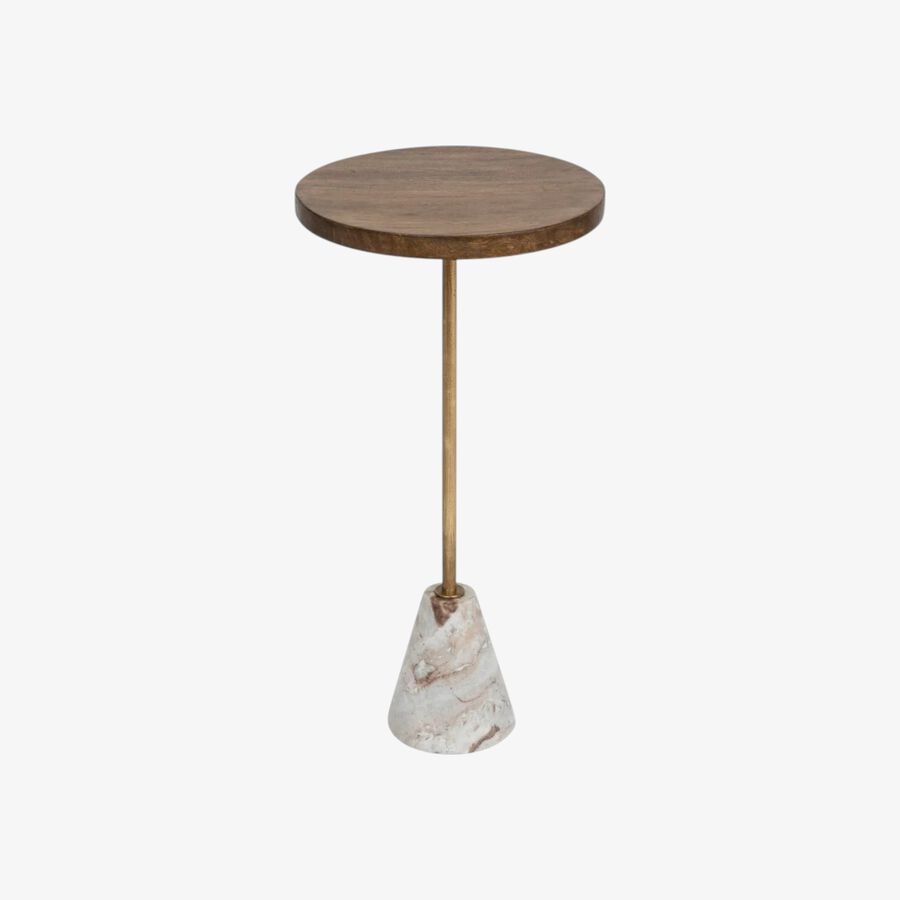 Mesa auxiliar de madera de mango y mármol Uria Ø36x70cm