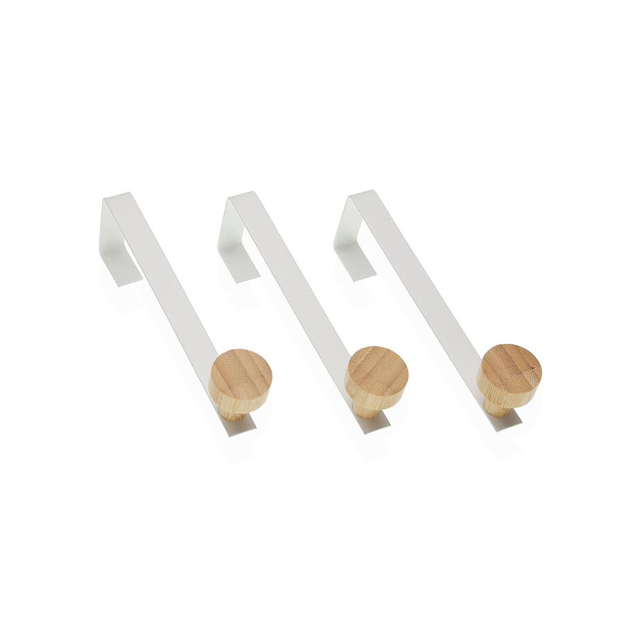 Set de 3 percheros de puerta de bamb&uacute; y metal blancos 18cm