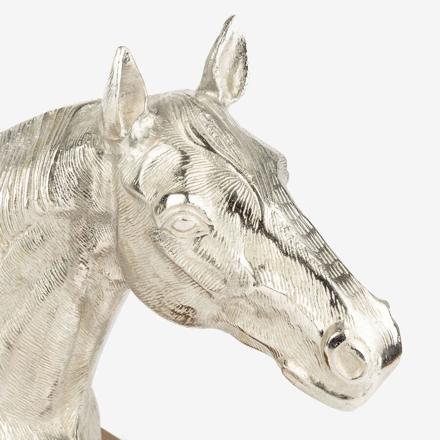 Figura decorativa de aluminio plateado Busto Caballo 28,5x33,5cm
