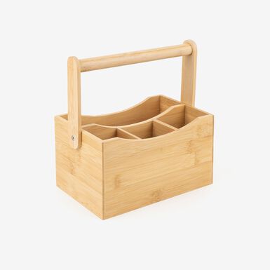 Cubertero con asa de madera de bamb&uacute; 23x14x24cm